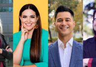 A composite image of two men and two women