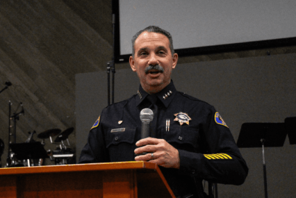 San Jose Chief of Police Paul Joseph at the Almaden Valley Community Association town hall on Jan. 13, 2025. Photo by Vicente Vera.