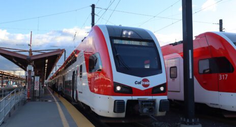 Caltrain electric train An electric train waiting at a station