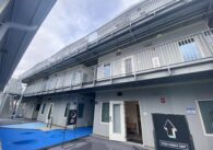 A three-story building that provides housing for homeless people in San Jose, California