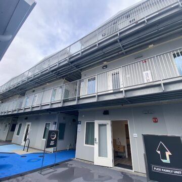 A three-story building that provides housing for homeless people in San Jose, California