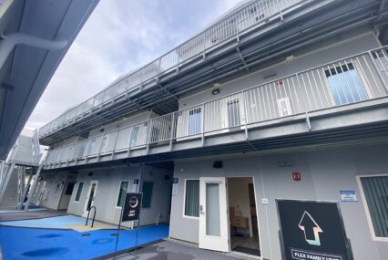 A three-story building that provides housing for homeless people in San Jose, California