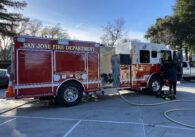 A fire truck parked on the street