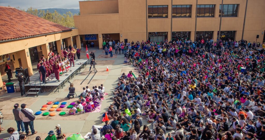 A crowd gathered to watch a performance at Mexican Heritage Plaza in East San Jose