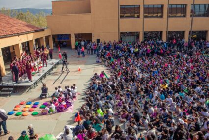 A crowd gathered to watch a performance at Mexican Heritage Plaza in East San Jose