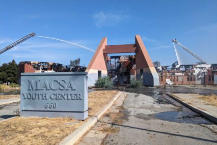 A burned out building in East San Jose, California