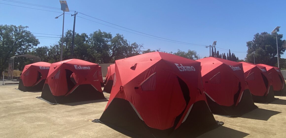 Tents at an outdoor safe sleeping site for homeless residents in San Jose, California