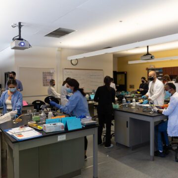 Community college students in a microbiology class