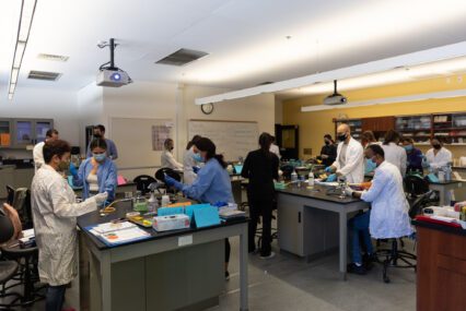 Community college students in a microbiology class
