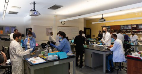 Community college students in a microbiology class