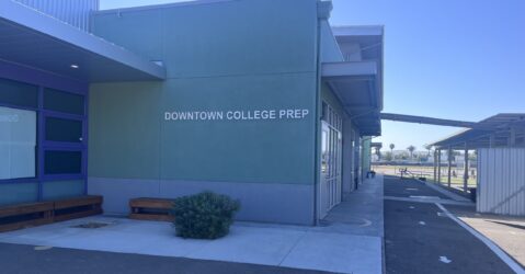 The exterior of a vacant school building in San Jose, California