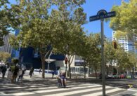 People crossing a street in downtown San Jose, California