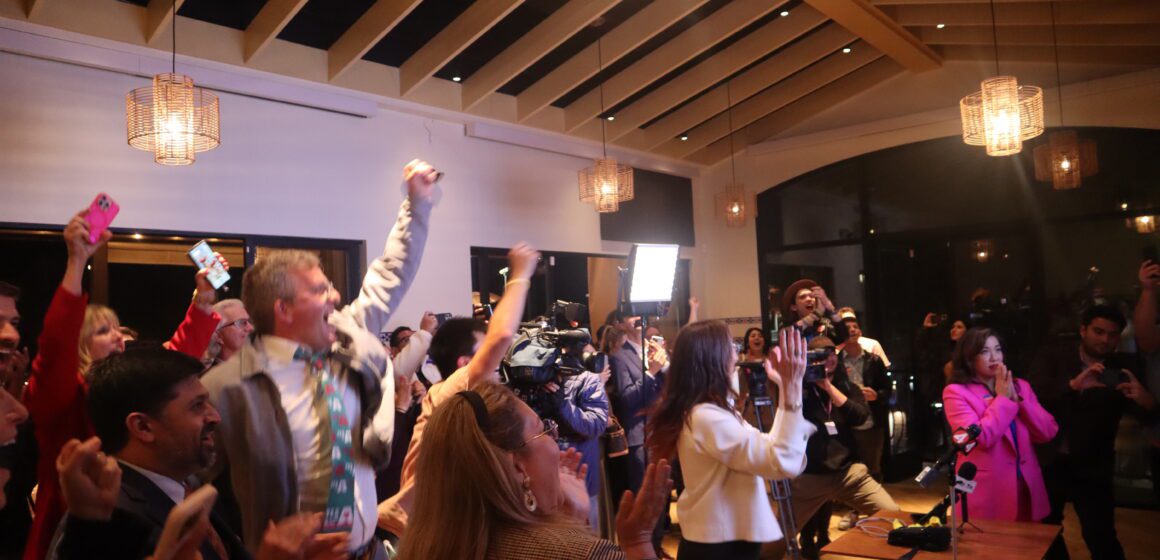 Measure A election night watch party A crowd cheering at an election night watch party in San Jose, California