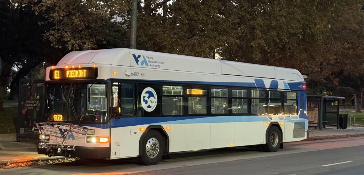 Side view of a public transit bus