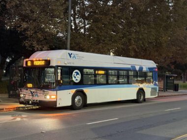Side view of a public transit bus