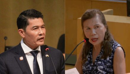 Bien Doan Van Le A split image of a man and woman at a city government meeting in San Jose, California