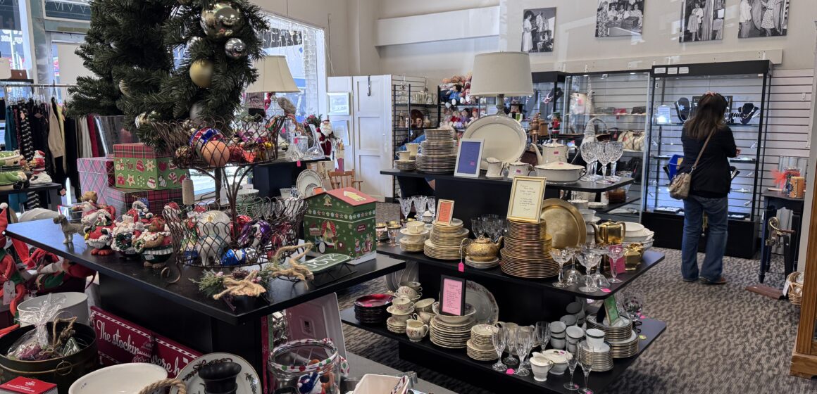 The Thrift Box Holiday goods on display at The Thrift Box in San Jose, California