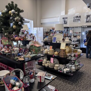 The Thrift Box Holiday goods on display at The Thrift Box in San Jose, California