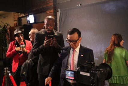 People at a documentary film premiere in Campbell, California