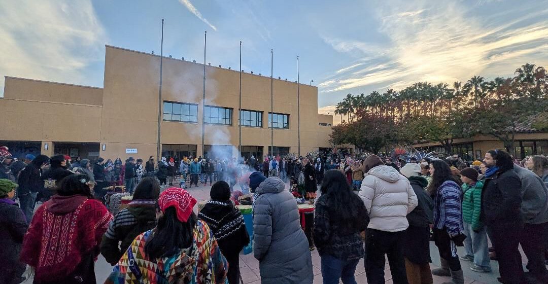 Sunrise Ceremony People standing outside at a ceremony honoring indigenous people in East San Jose, California