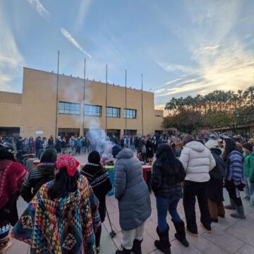 People standing outside at a ceremony honoring indigenous people in East San Jose, California