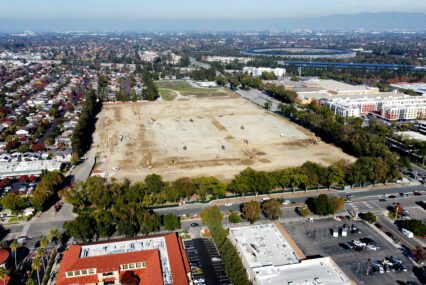 An aerial view of a plot of land in Cupertino, California