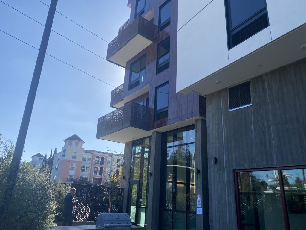 The exterior of an affordable housing apartment building in San Jose, California