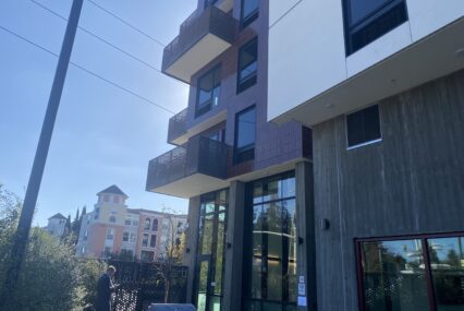 The exterior of an affordable housing apartment building in San Jose, California