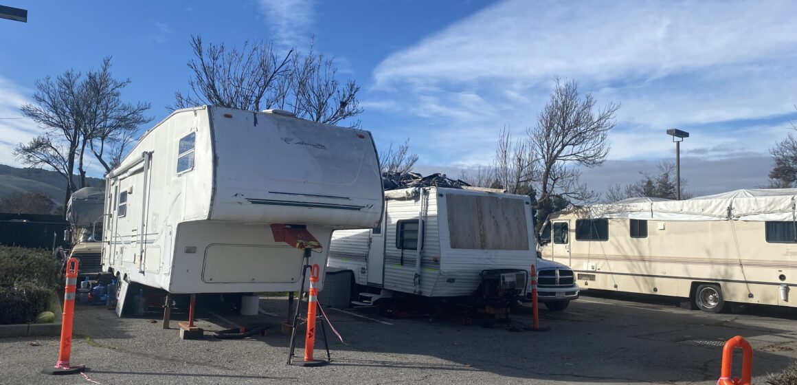RVs parked in a lot in San Jose, California