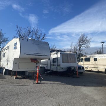 RVs parked in a lot in San Jose, California