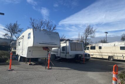 RVs parked in a lot in San Jose, California