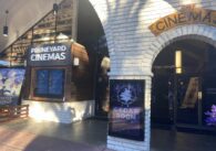 The front entryway of a theater.