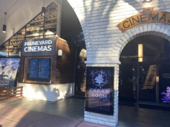 The front entryway of a theater.