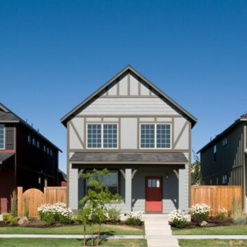 A rendering of three homes next to each other