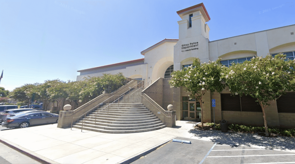 The exterior of the police department in Gilroy, California