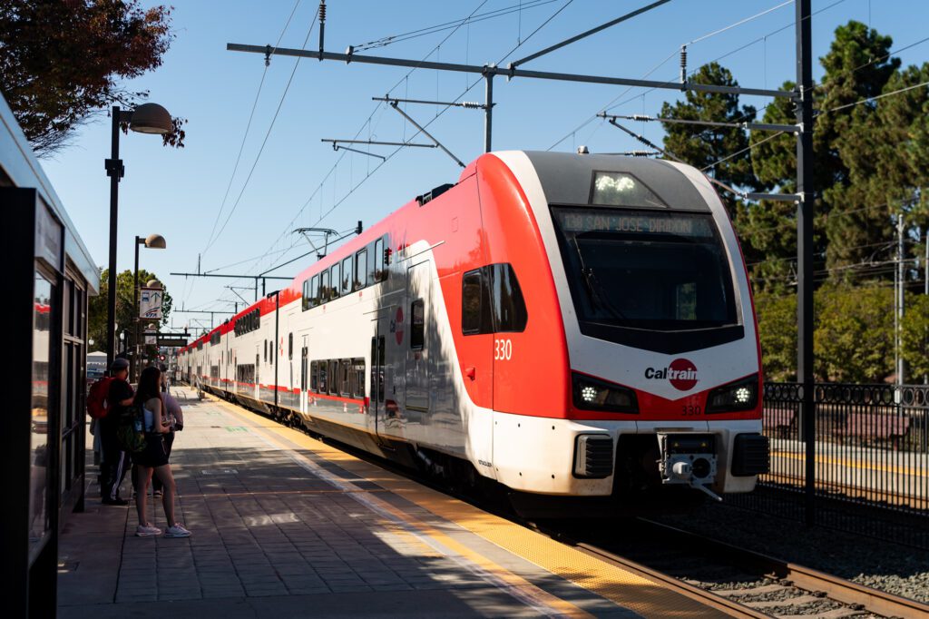A train at a transit stop in mountain View, California