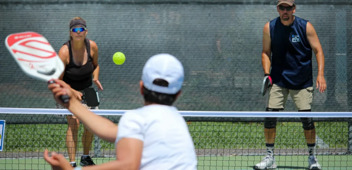 MV Pickleball Embarcadero People playing pickleball on a court in Mountain View, California