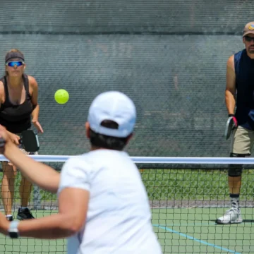 People playing pickleball on a court in Mountain View, California