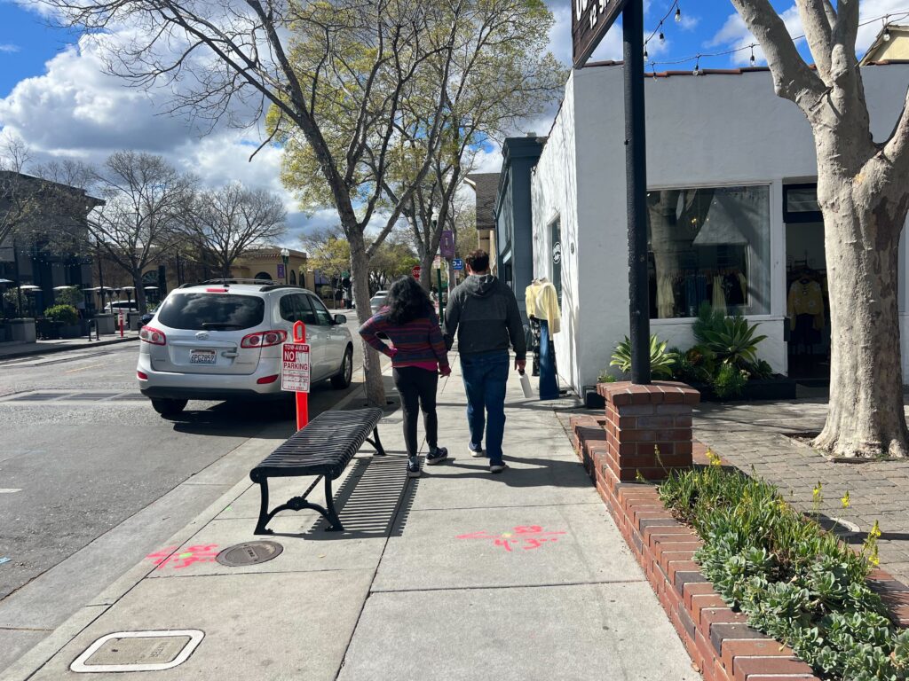 People walking down a street