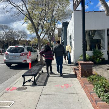 People walking down a street