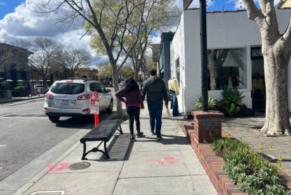 People walking down a street