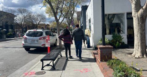 People walking down a street
