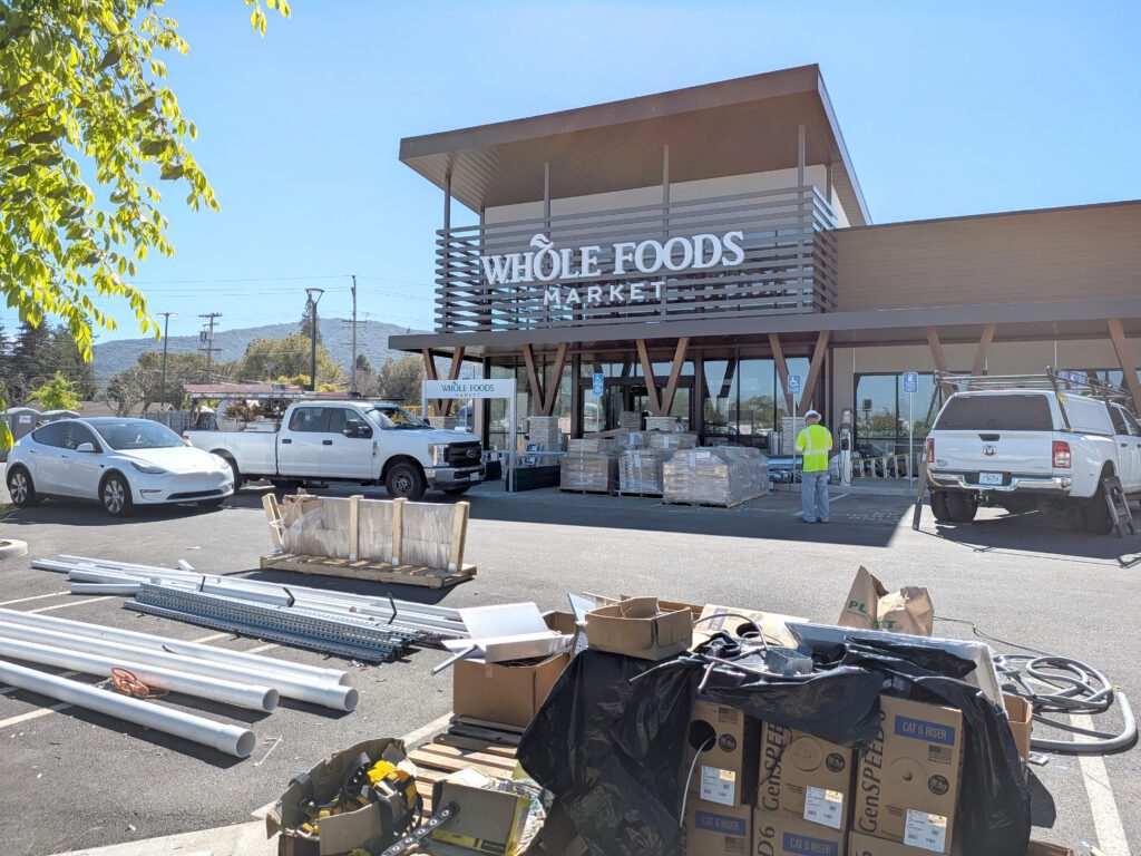 The exterior of a Whole Foods Market in Los Gatos, California