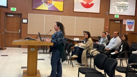 A person standing at a podium at a government meeting in Santa Clara, California