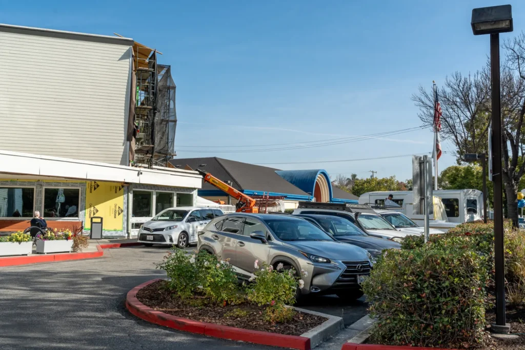 A parking lot at the Palo Alto Commons in Palo Alto, California