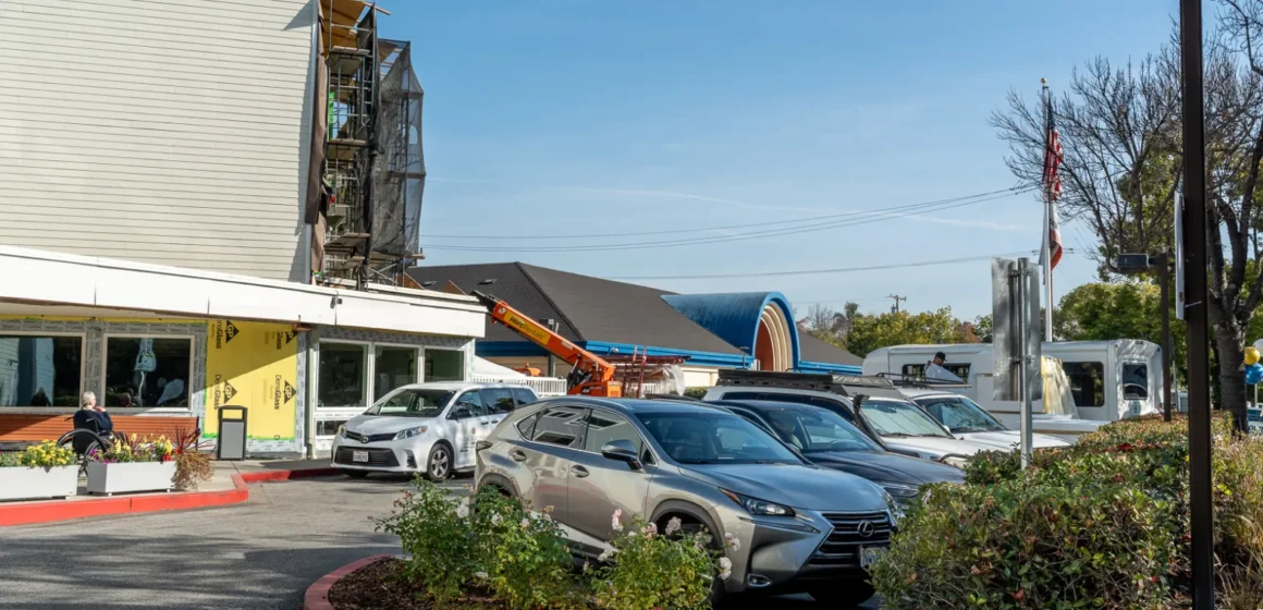 A parking lot at the Palo Alto Commons in Palo Alto, California