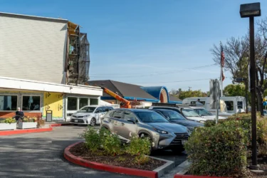 A parking lot at the Palo Alto Commons in Palo Alto, California