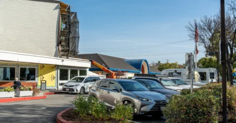 A parking lot at the Palo Alto Commons in Palo Alto, California