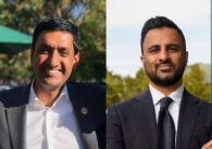 A split image of two men, with one on the left side of the image and the other on the right side