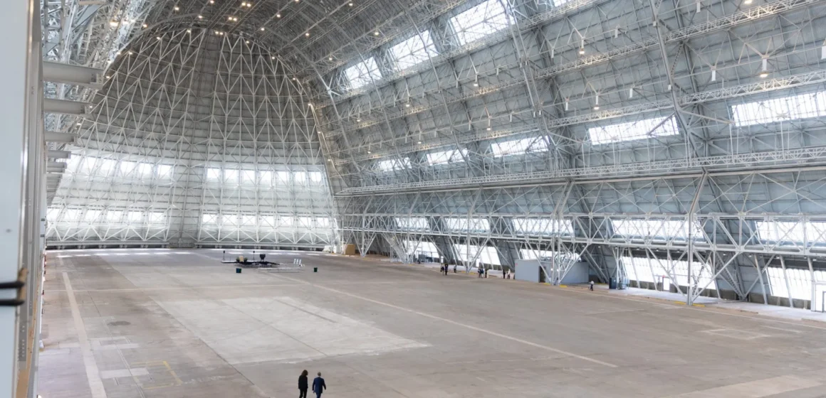 The inside of an airplane hangar in Mountain View, California